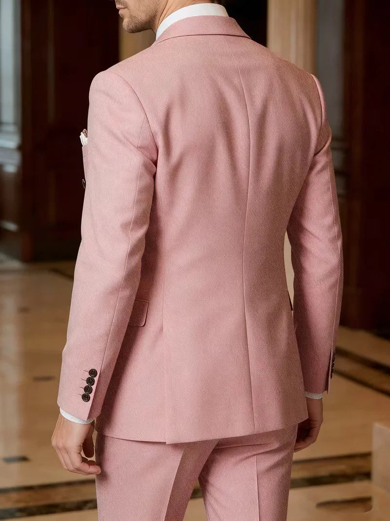 2026 New Double-Breasted Peak Lapel Men's Suit Set Two-Piece Coffee Beige Pink (Jacket   Pants) Casual Business B