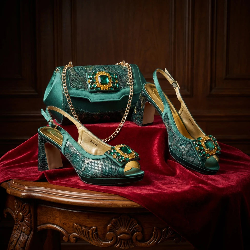 Italian Luxury Rhinestone Taro Royal Blue Open Toe High Heel Shoe And Bag Set for Women - Perfect for Parties Wedding