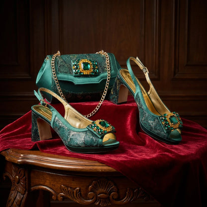 Italian Luxury Rhinestone Taro Royal Blue Open Toe High Heel Shoe And Bag Set for Women - Perfect for Parties Wedding