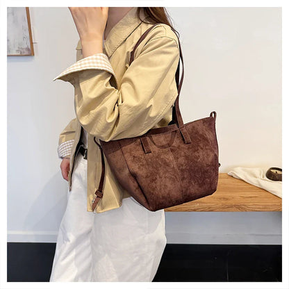 2025 Hot Sale Autumn Soft Women's Handbags Faux Suede Solid Color Large Capacity Shoulder Bag Casual Versatile Ladies Bags