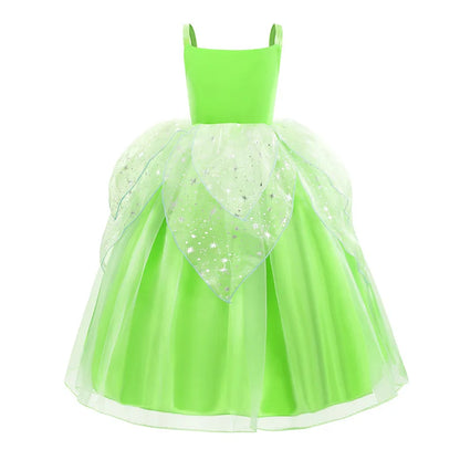 2024 Pixie Fairy Ball Gown Off Shoulder Suspenders Frock Tinker Cosplay Girls Delicate Fancy Princess Dress Toddler Elf Costume