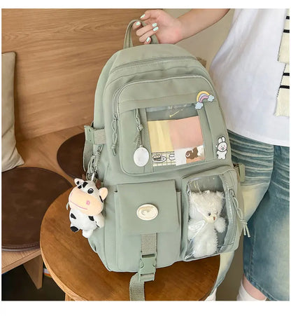 New Cute Nylon Backpack Suitable for Young Girls, Female Students, and Ladies, Multi-Pocket Student Backpack