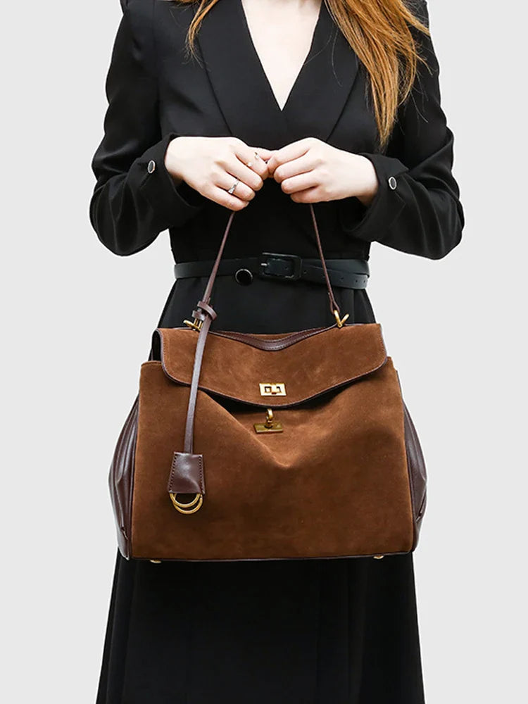 New Split Cow Leather Women's Faux Suede Bag Autumn Winter Underarm Bag for Lady Shoulder Crossbody Bag