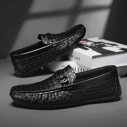 Men Loafers Fashion Leather Men Casual Shoes Slip on Flats Comfortable Boat Shoes Lightweight Walking Driving Shoes