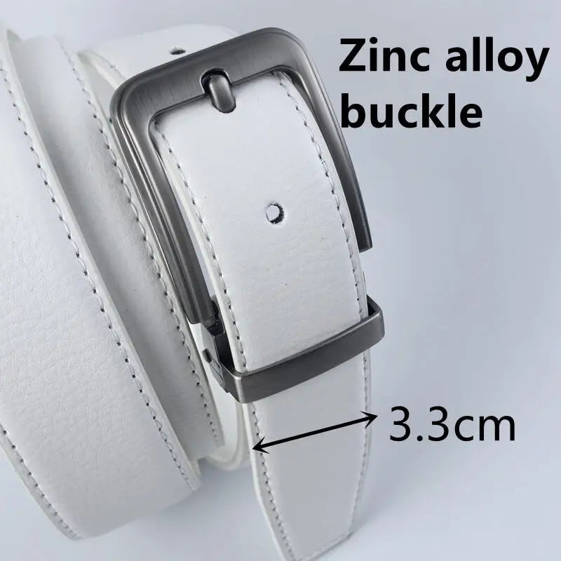 Korean version Golf white leather belt Pin buckle youth pants casual belt original belt for men and women