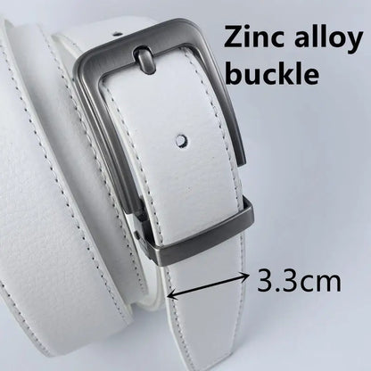Korean version Golf white leather belt Pin buckle youth pants casual belt original belt for men and women