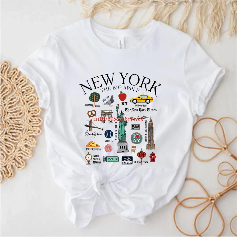 New York Tshirt New York City Landmarks T-Shirt City Graphic T Shirts Unisex Casual Short Sleeves Tops Y2k Top