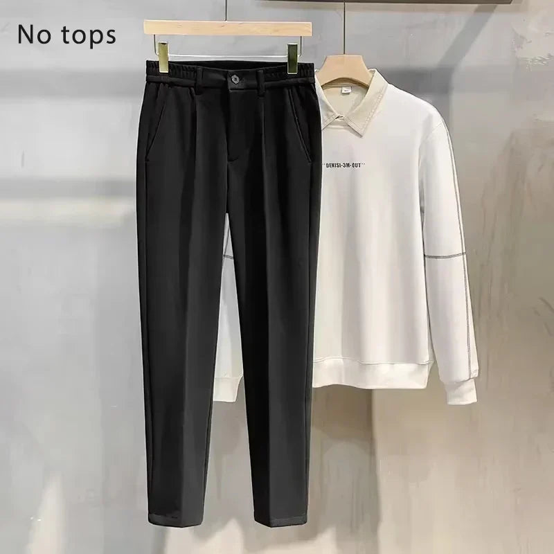 Woolen Suit Pants Men's Autumn Winter New Korean Formal Business Pants Slim Straight Elastic Waist  Fashion Tapered Trousers