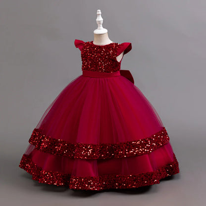 2025 New Elegant Girl Wedding Dress Sequined Mesh Princess Dress 4-12 Year Old Girl Graduation Party Prom Evening Dress