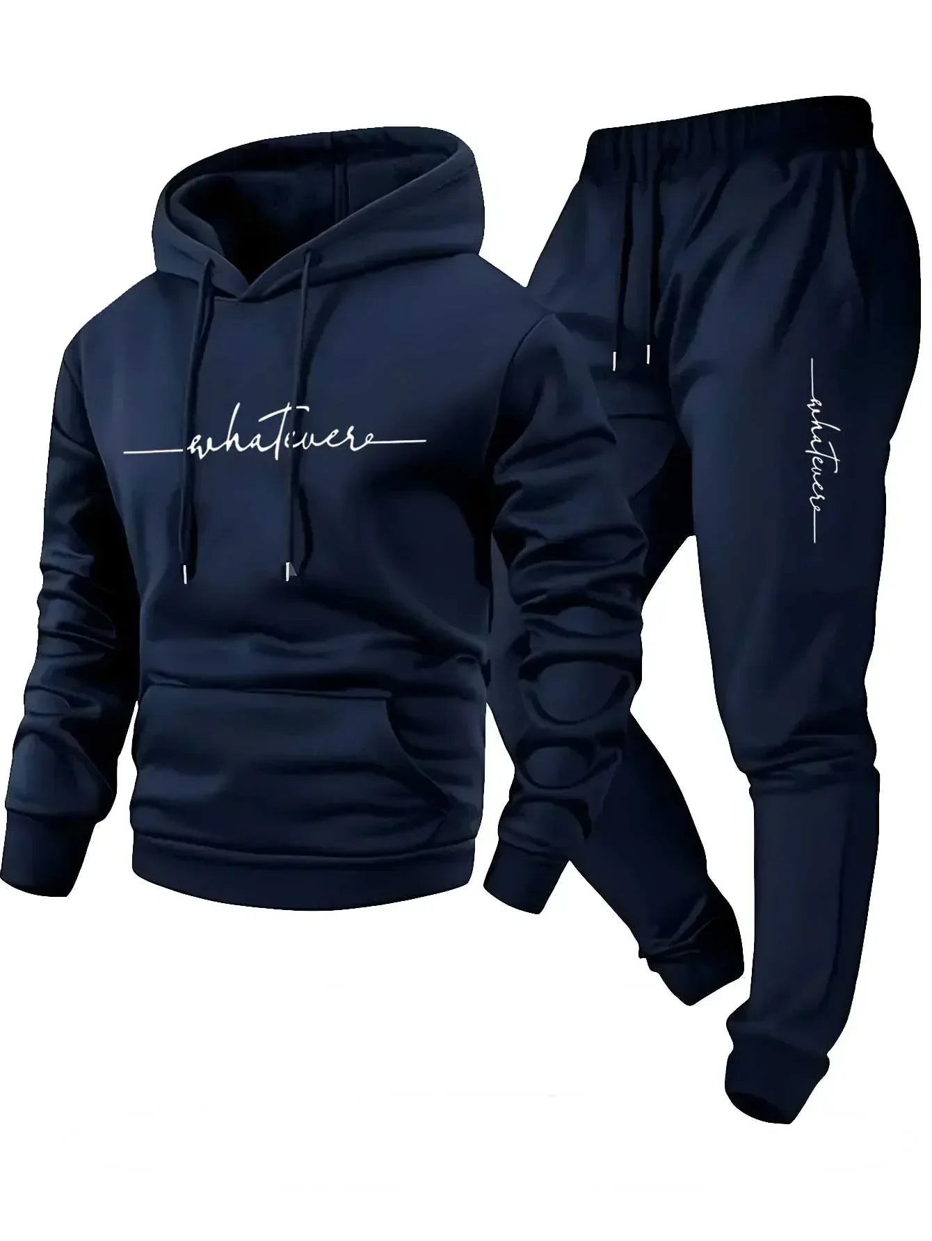 Men's Autumn and Winter Pattern Casual Two-Piece Set Hooded Sweatshirt and Pants with Pockets Regular Fit Outdoor Sport Suit
