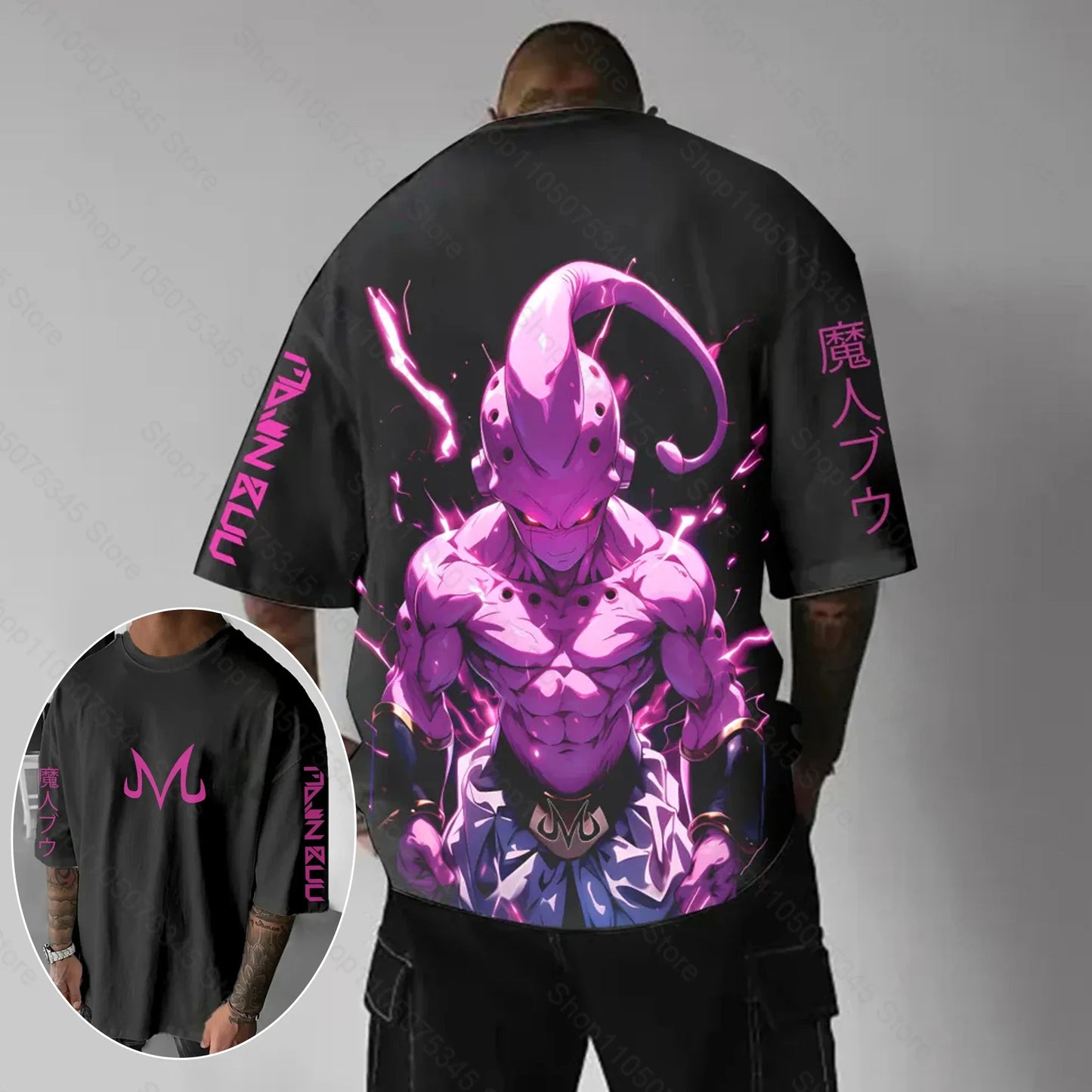 Oversized T-shirt High Quality 100% Cotton Kid Goku with Power Pole Line Art Print UnisexCasual Y2K