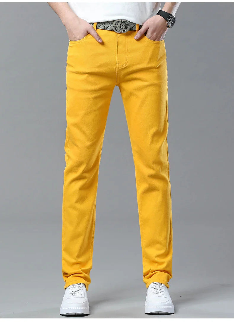 Straight Fashion Men's Jeans Solid Color Casual Business Stretch Washed Denim Trousers Breathable Streetwear Trendy Male Pants