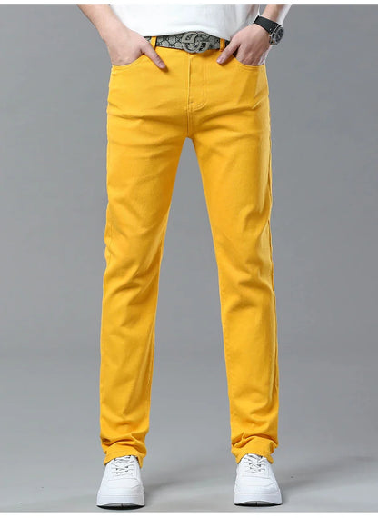Straight Fashion Men's Jeans Solid Color Casual Business Stretch Washed Denim Trousers Breathable Streetwear Trendy Male Pants