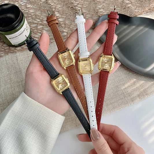 Women Watch Small Square Dial Thin Leather Strap Ladies Wristwatch Elegant Quartz Female Watches Casual reloj mujer