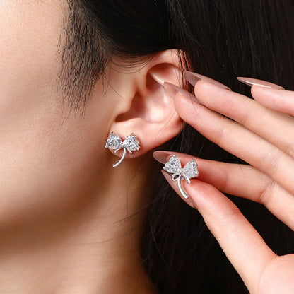 Original Bow Earrings S925 Silver Heart Cut Moissanite Stud Earring for Women Romantic Dainty Party Jewelry Gift Choice