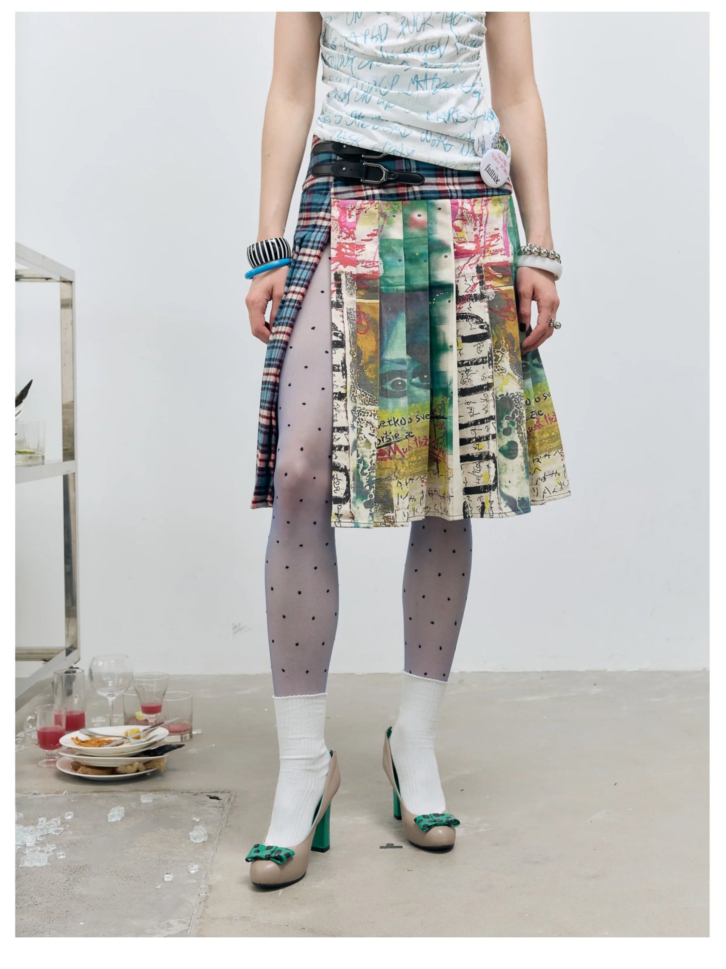 Women's Midi Skirts Tie Dye 2000s Aesthetic Harajuku Japanese Contrast Color Goblin Core American Retro High Street Design New