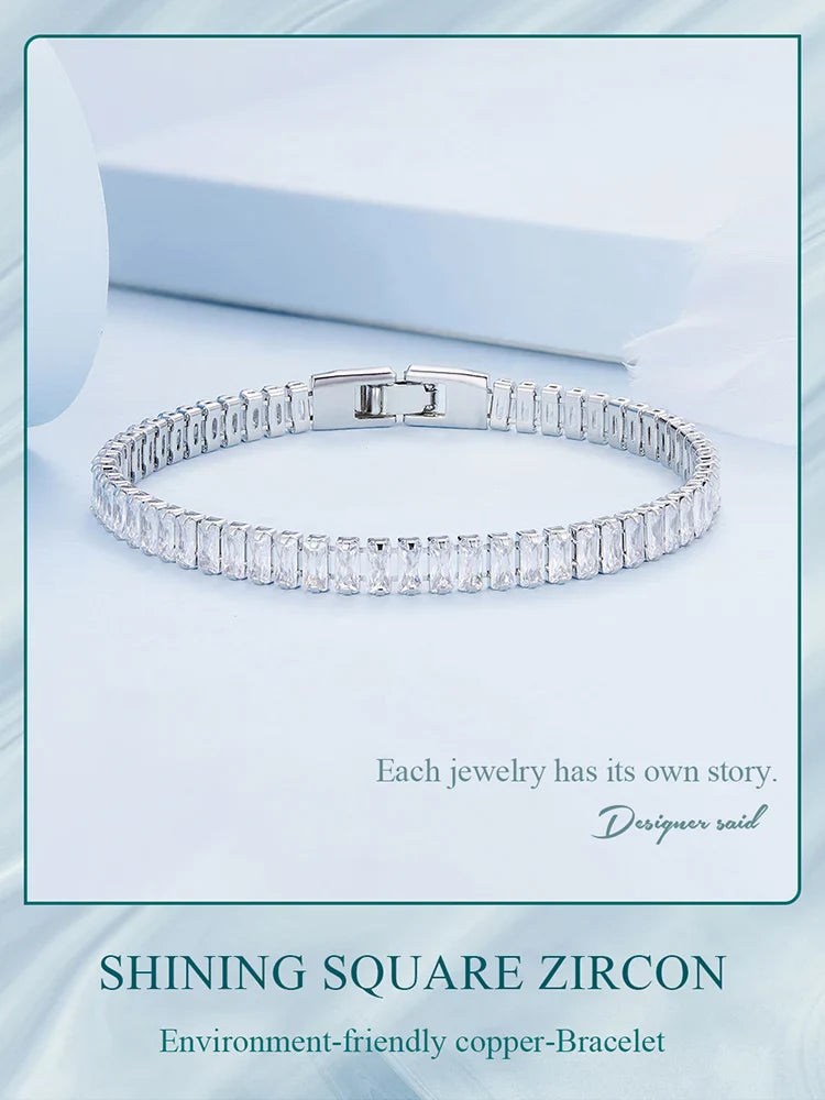 Authentic Shining Square Zircon Bracelet Plated Platinum for Women Gift Exquisite Fashion Jewelry YIB055