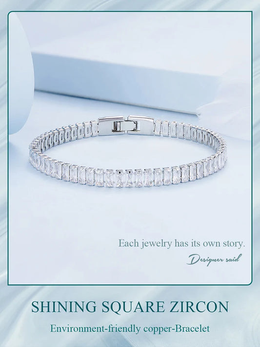 Authentic Shining Square Zircon Bracelet Plated Platinum for Women Gift Exquisite Fashion Jewelry YIB055