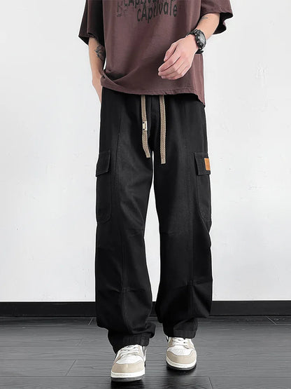 Men's Cargo Jeans with 5 Pockets Spring Summer All-Day Wide Leg Straight Baggy Jeans Brushed Warm Denim Pants Asian Size L-6XL