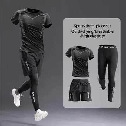 New Men's Sportswear 1-5Pcs Suit  All-Season Running Cycling Fitness Quick Drying Clothing Jogging Training Men's Track Suit Set