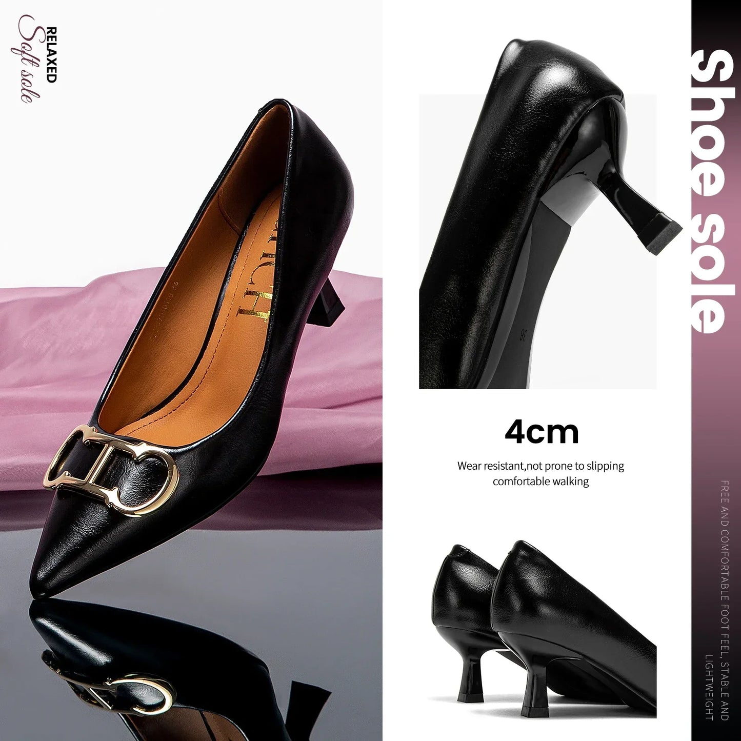Brand Women's Shoes Pointed Toe High Heels Patent Leather Dress Heels Boat Shoes Wedding Shoes Large Size 34-40