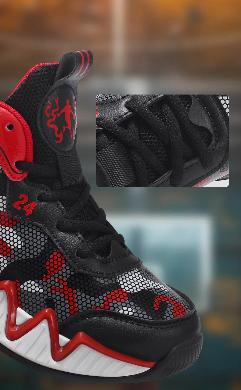 Kids Basketball Shoes Ankle Support Sneakers Tactical Boots Breathable Boys Girls Sports Shoes Shock-absorbing Athletic Shoes