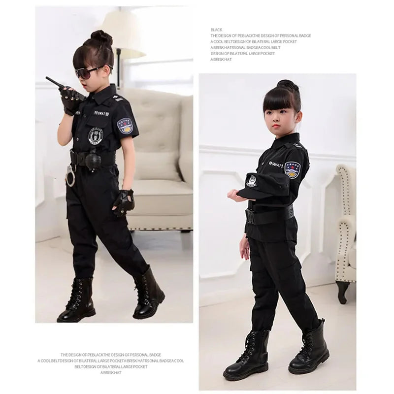 Children Halloween Policeman Cosplay Costumes Kids Carnival Police Uniform 110-160cm Boys Army Policemen Soldier 7 Pcs/Sets
