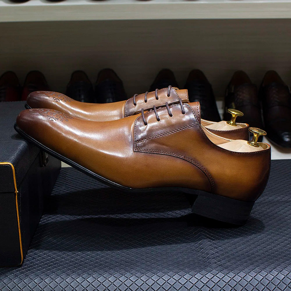 Classic Business Shoes Men Oxford Derby Genuine Leather Pointed Toe Fashion Lace Up High Quality Office Wedding Formal Shoe Male