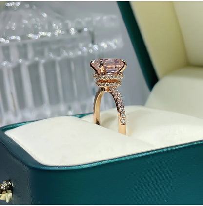 4-carat Morganite 925 sterling silver ring, light luxury, niche, exquisite, high-end, cool style, rose gold plated diamond ring
