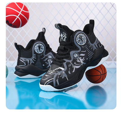 A pair of children's four-season high-top leather basketball shoes, wear-resistant and soft sneakers, sizes 31-37，YY-Y2876