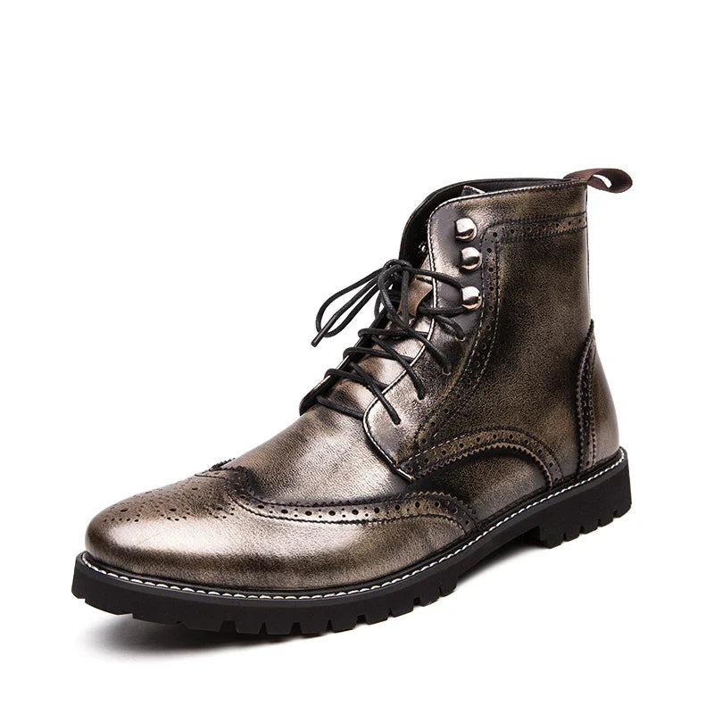 Men Lace-up High Top Brogue Carved Business Boots