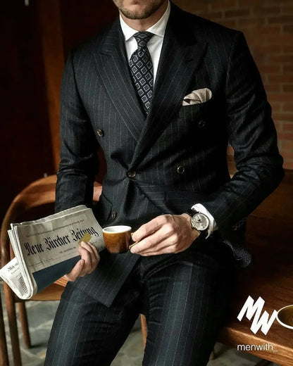 2025 Black Stripe Men Suits Double Breasted Blazer Latest Coat Designs Slim Fit only Jacket Tuxedos Custom Made Groom Prom