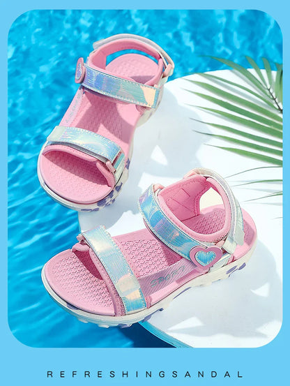 Girls' LED Sandals Children's Toddler Sports Beach Blue Pink Girls' Soft Shining Shoes Outdoor Soft Anti-Slip Princess LED Shoe