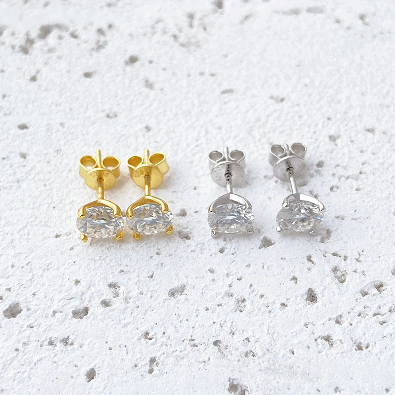0.2-2CT Yellow Gold Color Moissanite Stud Earrings for Women Sparkling Classic Wedding Lab Diamond 925 Silver Earring