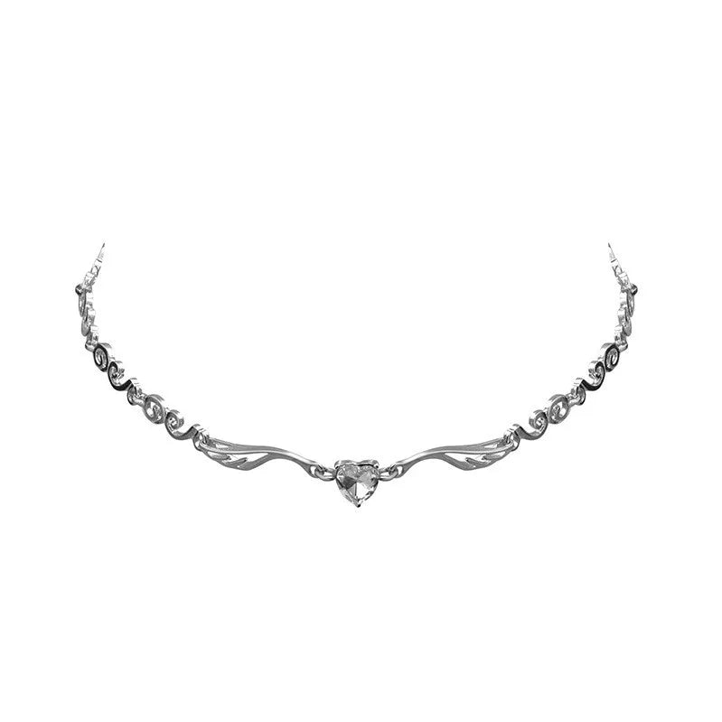 Heart Shape Pendant Necklaces Silver Color 5A Cubic Zirconia Minimalist Style Clavicle Chain Women And Girl Jewelry