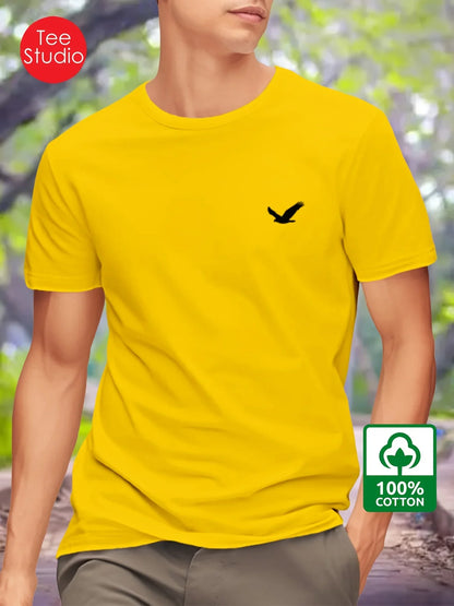 Men's Summer 100% Cotton Eagle Graphic Printed Fashion Sports and Leisure Loose Round Neck Short Sleeve T-shirt Top