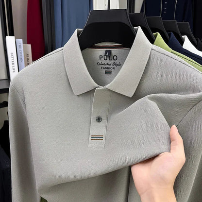 100% Breathable Cotton  Men's 2025 Autumn Long-Sleeve Polo Shirt - Classic Cotton Collared Business Casual Style
