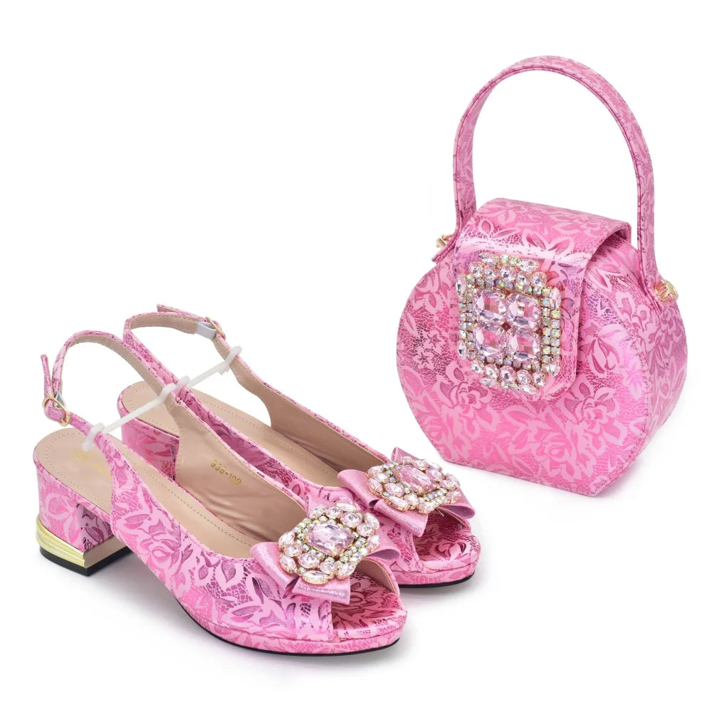 Italian Wedding Matching Shoes and Bags with Rhinestone Nigerian Shoe and Bag Set for Women Italy Luxury Woman Shoe for Wedding