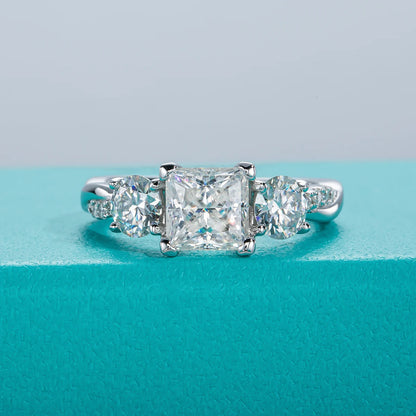 1.5ct Princess Cut D Color Moissanite Three Stone Engagement  Ring 925 Silver Rings For Women Jewelry Wholesale