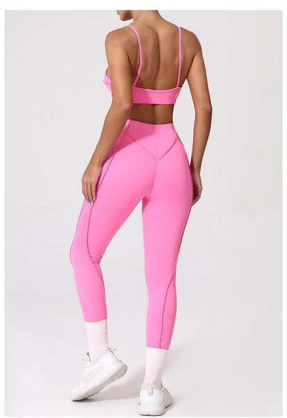 Yoga Sports Fitness Sets High Waist Hip-lifting Trousers Open Back Bra Suit Casual Running Workout Gym Leggings Sexy Sets Women