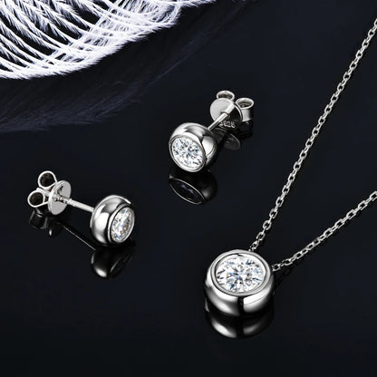 Real 3ctw. D Color Moissanite Jewelry Set 925 Silver 18k Gold Plated Pendant Necklace Stud Earrings Set for Women Men Gift