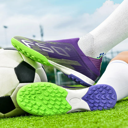 Without-lace F50+ Mens Soccer Shoes Boys Training Non-Slip Turf Soccer Cleats TF/FG Football Sneakers Chuteira Campo 35-45
