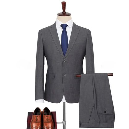 Plus Size Men‘s Suits Elegant Single Breasted Business Jacket Pants For Host Groom Groomsmen Grey Black Navy 2-Piece Suit Set
