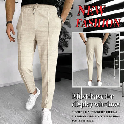 Mens Stylish Waffle Pants - Casual Sports Slim Fit with Adjustable Drawstring Secure Pockets for All Seasons - Perfect Outdoor