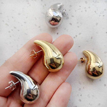 5CM Stainless Steel Water Drop Earring for Women Chunky Hollow Smooth Exaggerated Thick Large Jewelry 2023 New Design