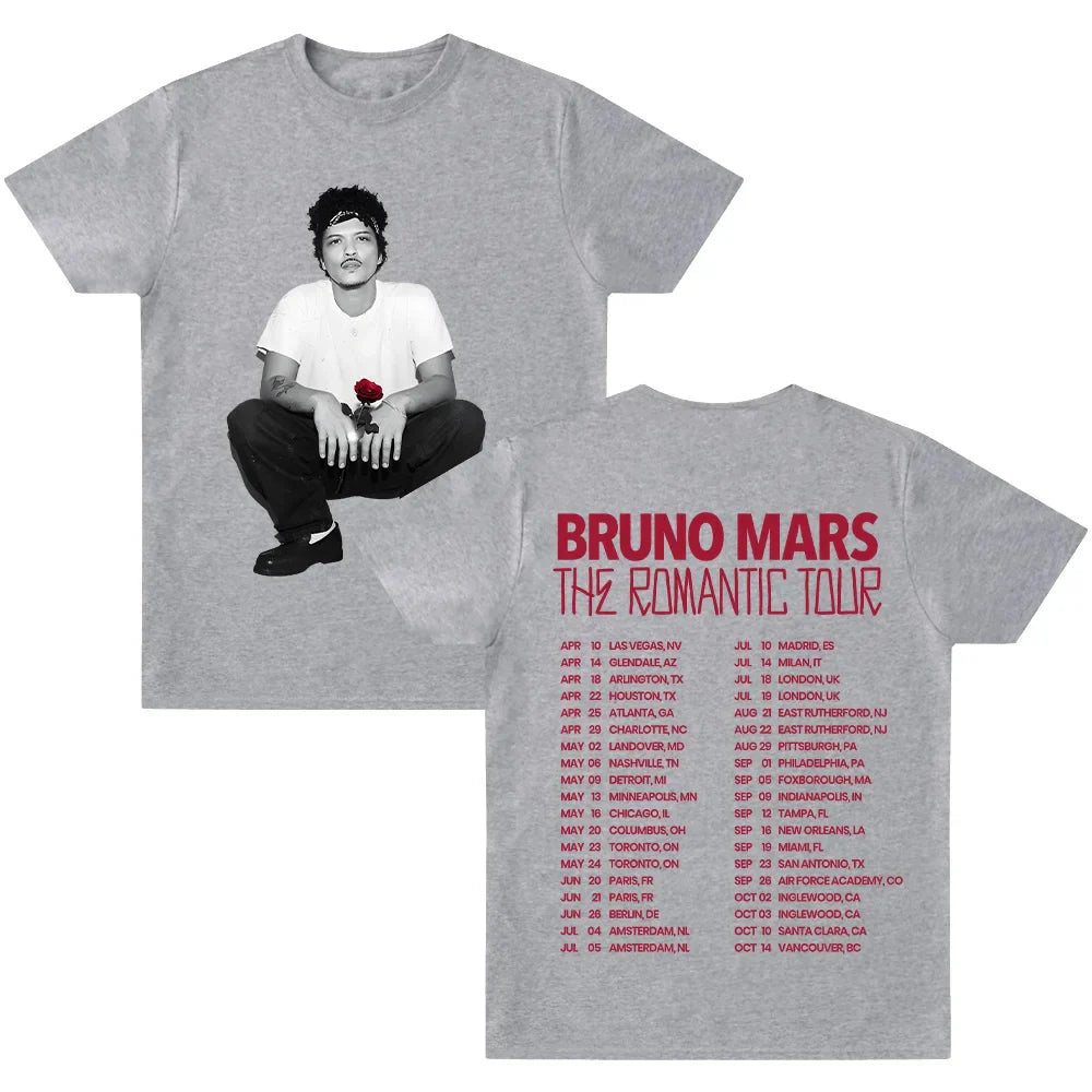 Bruno Mars The Romantic Tour T-shirt High Quality Graphic Cotton Tee Women Men Casual Clothing O-neck Short Sleeve Y2K T-shirts