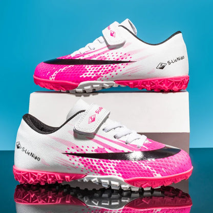 Kids' Turf Soccer Shoes with Rubber Soles, White/Pink, Black/Gold & WhiteMoon for Training
