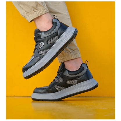 Men's Lightweight Casual Labor Protection Shoes Steel Toe Caps Anti Smashing Anti Piercing Wear-Resistant Work Footwear