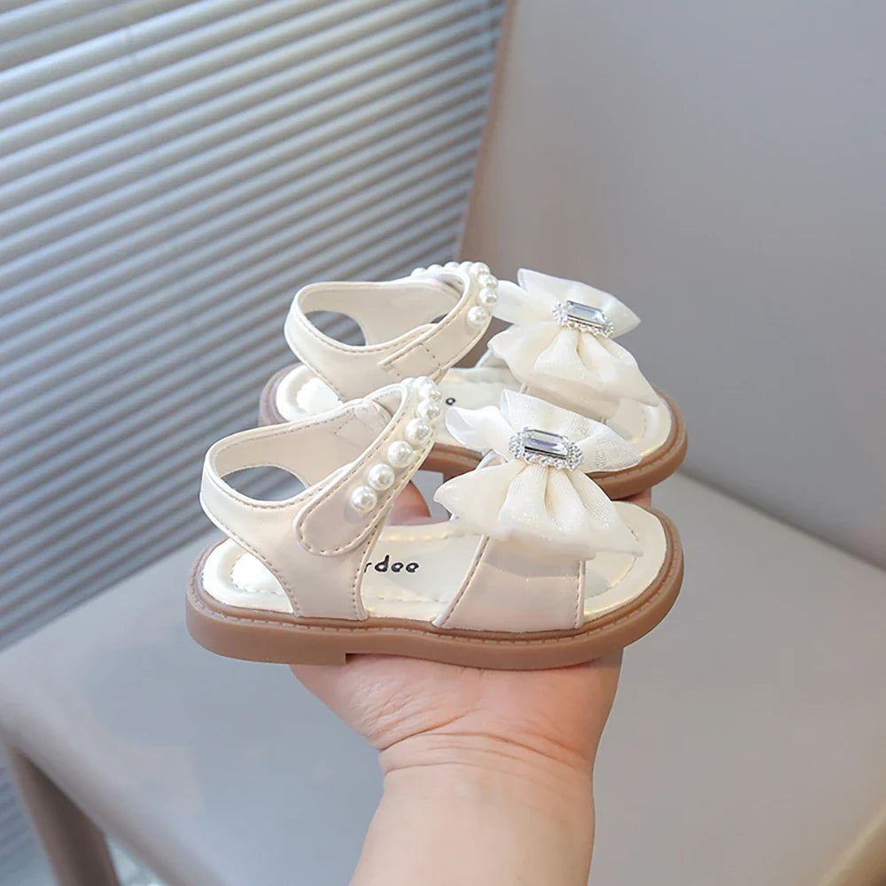 Summer Princess Sandals For Girls Luxury Diamond Pearl Girl's Sandals Trend Fashion Anti-slippery Girl's Beach Shoes Kids Sandal
