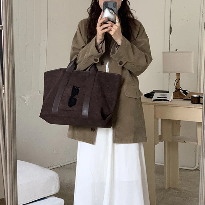 Vintage Suede Large Capacity Handbag Simple All-match Fashion Tote Bags Design Casual Top Handle Shoulder Bag For Women